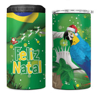 Christmas In July Brazil 4 in 1 Can Cooler Tumbler Feliz Natal Blue Macaw Santa Tropical Vibes