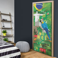 Christmas In July Brazil Door Cover Feliz Natal Blue Macaw Santa Tropical Vibes