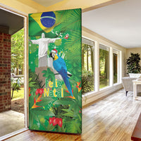 Christmas In July Brazil Door Cover Feliz Natal Blue Macaw Santa Tropical Vibes