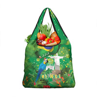 Christmas In July Brazil Grocery Bag Feliz Natal Blue Macaw Santa Tropical Vibes