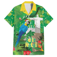 Christmas In July Brazil Hawaiian Shirt Feliz Natal Blue Macaw Santa Tropical Vibes