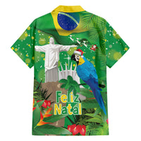 Christmas In July Brazil Hawaiian Shirt Feliz Natal Blue Macaw Santa Tropical Vibes