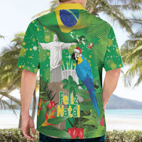 Christmas In July Brazil Hawaiian Shirt Feliz Natal Blue Macaw Santa Tropical Vibes
