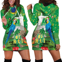 Christmas In July Brazil Hoodie Dress Feliz Natal Blue Macaw Santa Tropical Vibes