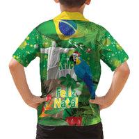 Christmas In July Brazil Kid Hawaiian Shirt Feliz Natal Blue Macaw Santa Tropical Vibes