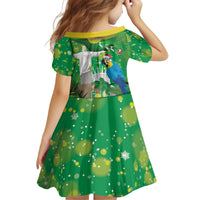 Christmas In July Brazil Kid Short Sleeve Dress Feliz Natal Blue Macaw Santa Tropical Vibes