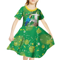 Christmas In July Brazil Kid Short Sleeve Dress Feliz Natal Blue Macaw Santa Tropical Vibes