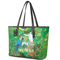 Christmas In July Brazil Leather Tote Bag Feliz Natal Blue Macaw Santa Tropical Vibes