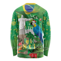 Christmas In July Brazil Long Sleeve Shirt Feliz Natal Blue Macaw Santa Tropical Vibes