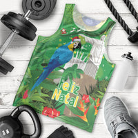 Christmas In July Brazil Men Tank Top Feliz Natal Blue Macaw Santa Tropical Vibes