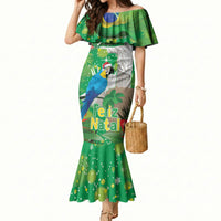 Christmas In July Brazil Mermaid Dress Feliz Natal Blue Macaw Santa Tropical Vibes