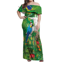 Christmas In July Brazil Off Shoulder Maxi Dress Feliz Natal Blue Macaw Santa Tropical Vibes