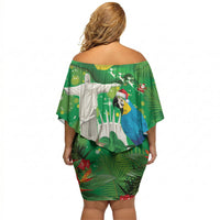 Christmas In July Brazil Off Shoulder Short Dress Feliz Natal Blue Macaw Santa Tropical Vibes