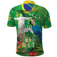 Christmas In July Brazil Polo Shirt Feliz Natal Blue Macaw Santa Tropical Vibes