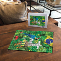 Christmas In July Brazil Puzzle Feliz Natal Blue Macaw Santa Tropical Vibes