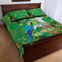 Christmas In July Brazil Quilt Bed Set Feliz Natal Blue Macaw Santa Tropical Vibes