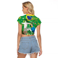 Christmas In July Brazil Raglan Cropped T Shirt Feliz Natal Blue Macaw Santa Tropical Vibes