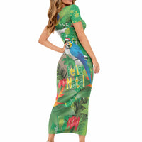 Christmas In July Brazil Short Sleeve Bodycon Dress Feliz Natal Blue Macaw Santa Tropical Vibes LT14