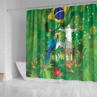Christmas In July Brazil Shower Curtain Feliz Natal Blue Macaw Santa Tropical Vibes