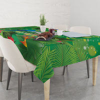 Christmas In July Brazil Tablecloth Feliz Natal Blue Macaw Santa Tropical Vibes