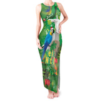 Christmas In July Brazil Tank Maxi Dress Feliz Natal Blue Macaw Santa Tropical Vibes