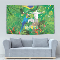 Christmas In July Brazil Tapestry Feliz Natal Blue Macaw Santa Tropical Vibes