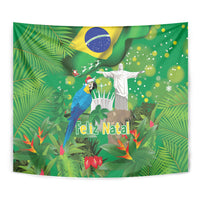Christmas In July Brazil Tapestry Feliz Natal Blue Macaw Santa Tropical Vibes