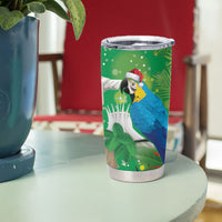 Christmas In July Brazil Tumbler Cup Feliz Natal Blue Macaw Santa Tropical Vibes