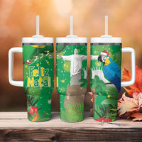 Christmas In July Brazil Tumbler With Handle Feliz Natal Blue Macaw Santa Tropical Vibes