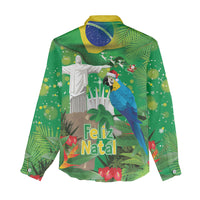 Christmas In July Brazil Women Casual Shirt Feliz Natal Blue Macaw Santa Tropical Vibes