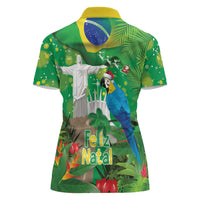 Christmas In July Brazil Women Polo Shirt Feliz Natal Blue Macaw Santa Tropical Vibes
