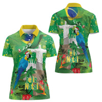 Christmas In July Brazil Women Polo Shirt Feliz Natal Blue Macaw Santa Tropical Vibes