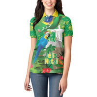 Christmas In July Brazil Women Polo Shirt Feliz Natal Blue Macaw Santa Tropical Vibes