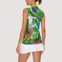 Christmas In July Brazil Women Sleeveless Polo Shirt Feliz Natal Blue Macaw Santa Tropical Vibes