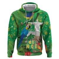 Christmas In July Brazil Zip Hoodie Feliz Natal Blue Macaw Santa Tropical Vibes