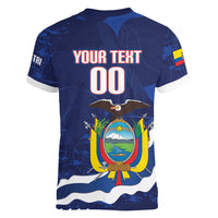 Custom Ecuador 2026 Football Women V-Neck T-Shirt Come On La Tri Grunge Style