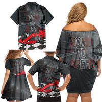 Racing Car 2025 Family Matching Off Shoulder Short Dress and Hawaiian Shirt GP Circuits Born To Speed - Wonder Print Shop