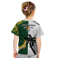South Africa And Fiji Rugby Kid T Shirt 2023 World Cup Fijian Tapa With Kente Pattern - Wonder Print Shop
