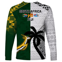 South Africa And Fiji Rugby Long Sleeve Shirt 2023 World Cup Fijian Tapa With Kente Pattern - Wonder Print Shop
