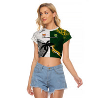 South Africa And Fiji Rugby Raglan Cropped T Shirt 2023 World Cup Fijian Tapa With Kente Pattern - Wonder Print Shop