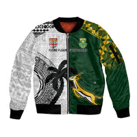 South Africa And Fiji Rugby Sleeve Zip Bomber Jacket 2023 World Cup Fijian Tapa With Kente Pattern - Wonder Print Shop