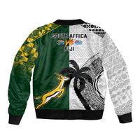 South Africa And Fiji Rugby Sleeve Zip Bomber Jacket 2023 World Cup Fijian Tapa With Kente Pattern - Wonder Print Shop