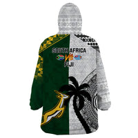 South Africa And Fiji Rugby Wearable Blanket Hoodie 2023 World Cup Fijian Tapa With Kente Pattern - Wonder Print Shop