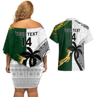 Custom South Africa And Fiji Rugby Couples Matching Off Shoulder Short Dress and Hawaiian Shirt 2023 World Cup Fijian Tapa With Kente Pattern - Wonder Print Shop