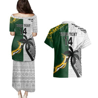 Custom South Africa And Fiji Rugby Couples Matching Puletasi Dress and Hawaiian Shirt 2023 World Cup Fijian Tapa With Kente Pattern - Wonder Print Shop