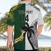 Custom South Africa And Fiji Rugby Hawaiian Shirt 2023 World Cup Fijian Tapa With Kente Pattern - Wonder Print Shop