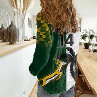 Custom South Africa And Fiji Rugby Women Casual Shirt 2023 World Cup Fijian Tapa With Kente Pattern - Wonder Print Shop