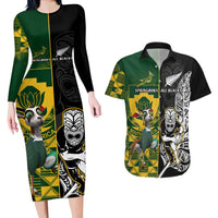 South Africa And Aotearoa Rugby Couples Matching Long Sleeve Bodycon Dress and Hawaiian Shirt 2023 Springboks Kente Combine All Black Maori Fern - Wonder Print Shop
