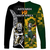 South Africa And Aotearoa Rugby Long Sleeve Shirt 2023 Springboks Kente Combine All Black Maori Fern - Wonder Print Shop