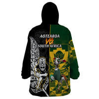 South Africa And Aotearoa Rugby Wearable Blanket Hoodie 2023 Springboks Kente Combine All Black Maori Fern - Wonder Print Shop